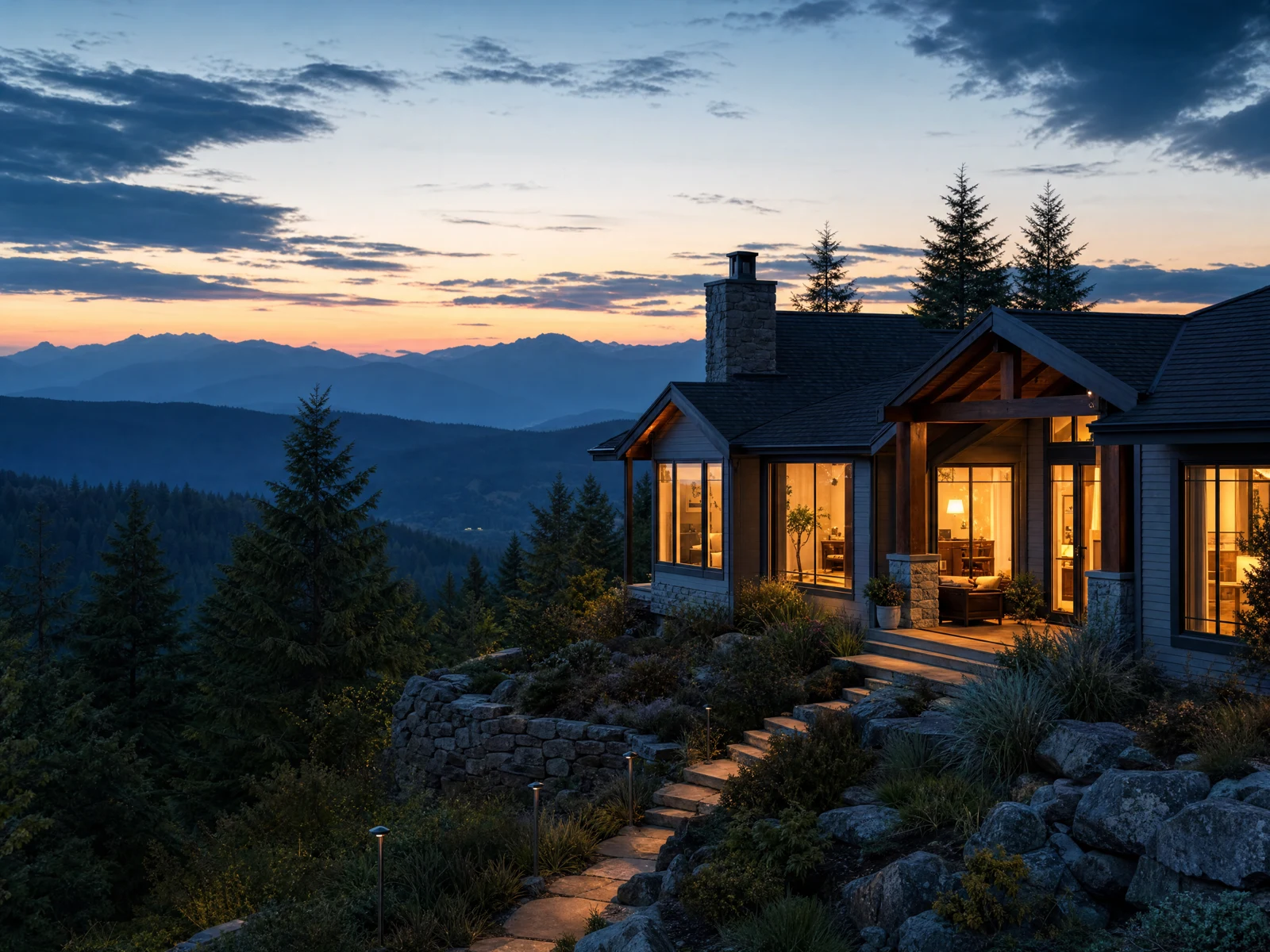 Illustrative evergreen valley and quiet residential setting